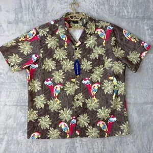 New Tropical Storm Men's Short Sleeve Button Up Shirt Tropical Parrot Print 2XL